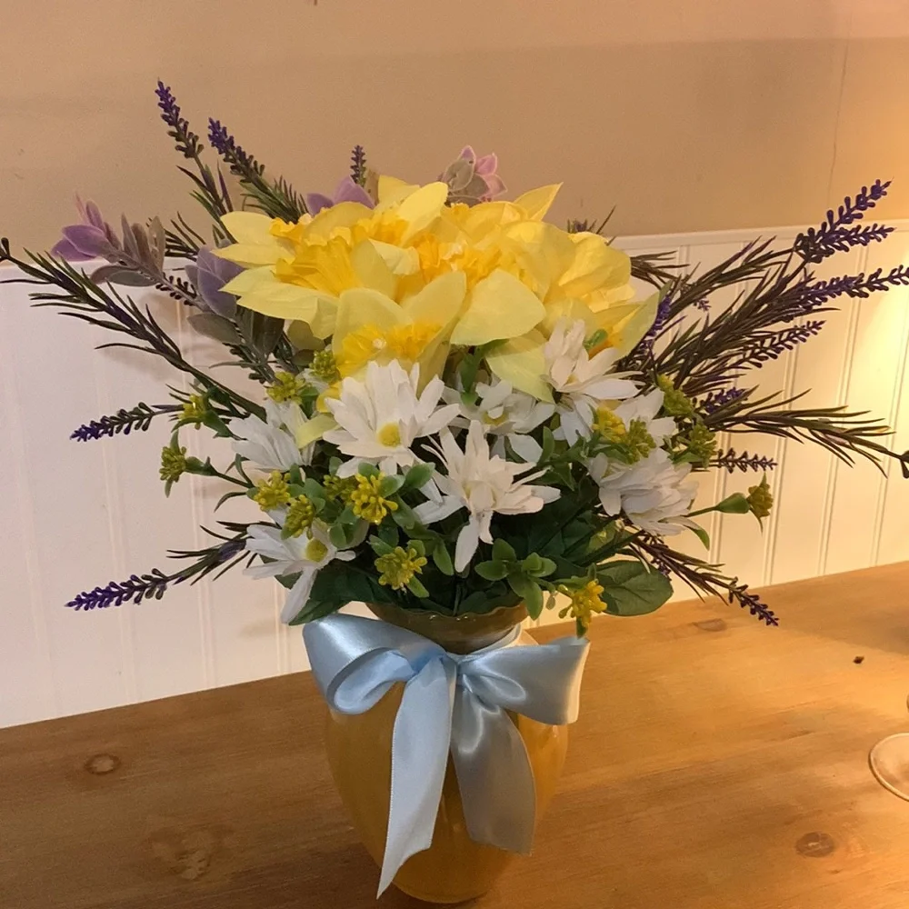 Hand Crafted- Spring floral arrangement with vase